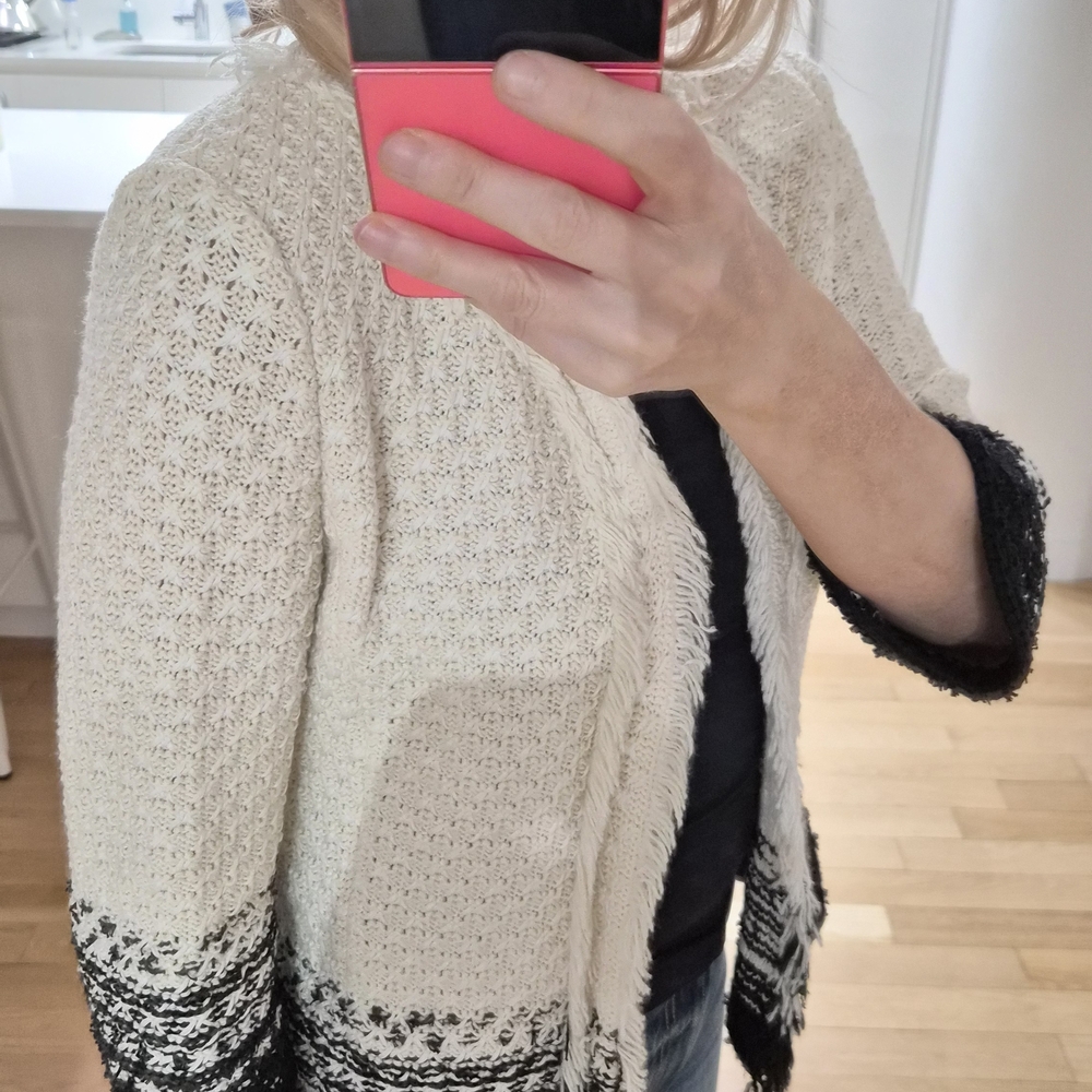 St. John Cream and Black Textured Knit